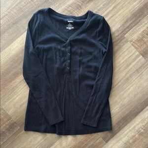 Sonoma Black V-Neck Long Sleeve Fitted Button Down Shirt